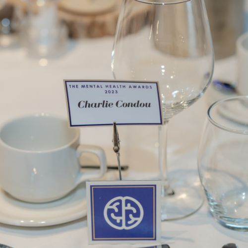 Charlie Condou's name place at the 2023 Mental Health Awards